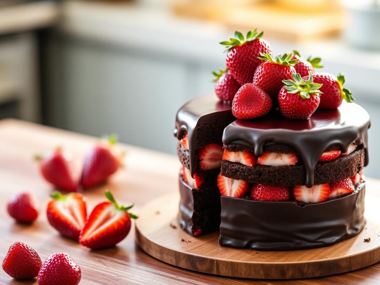 Bolo de Chocolate com Brigadeiro e Morangos