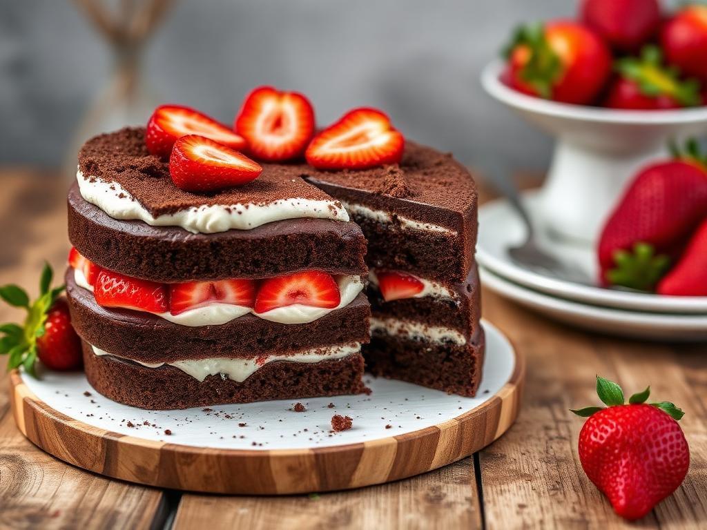 Bolo de Chocolate com Morango sem Lactose